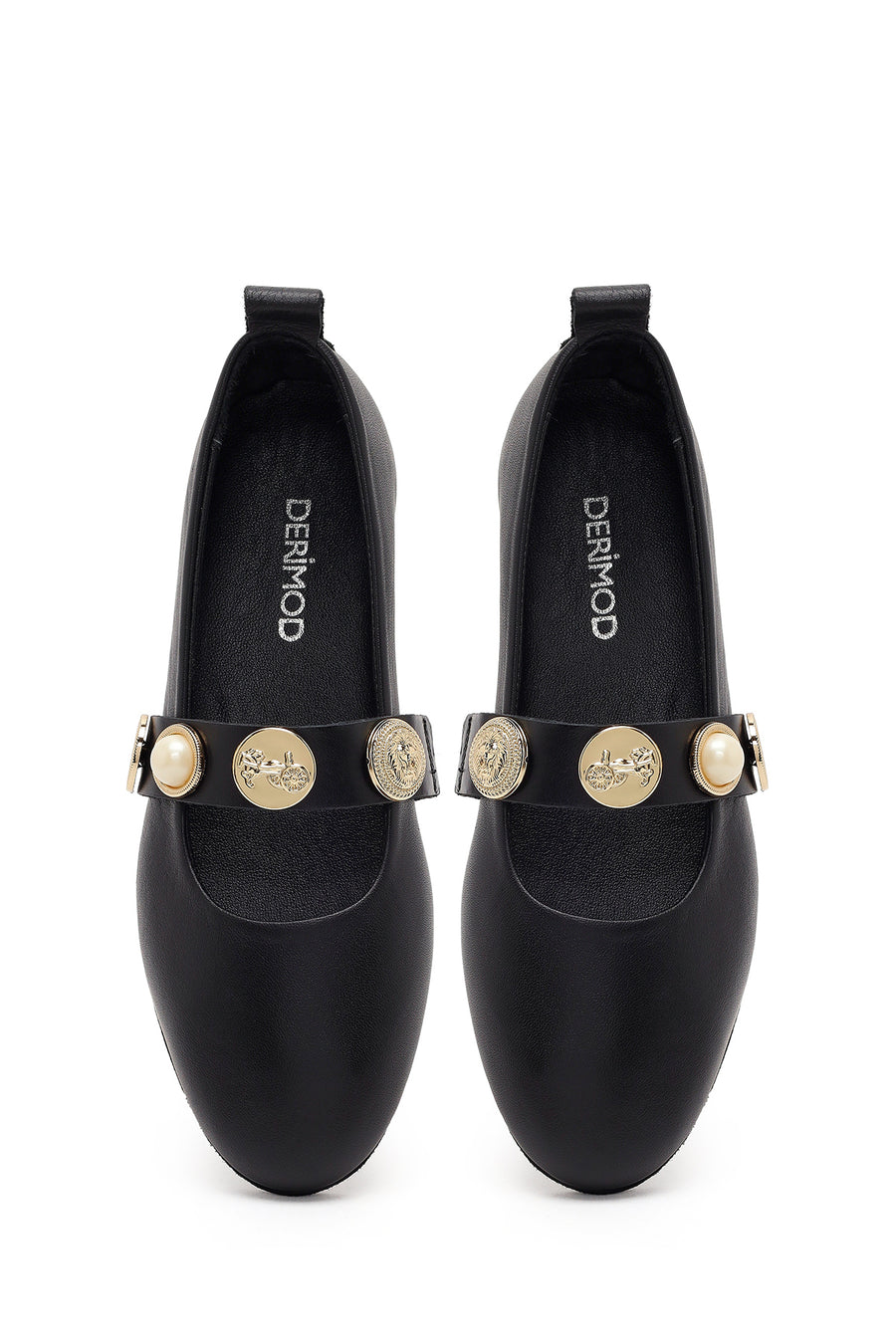 Women's Black Stone Leather Ballerinas