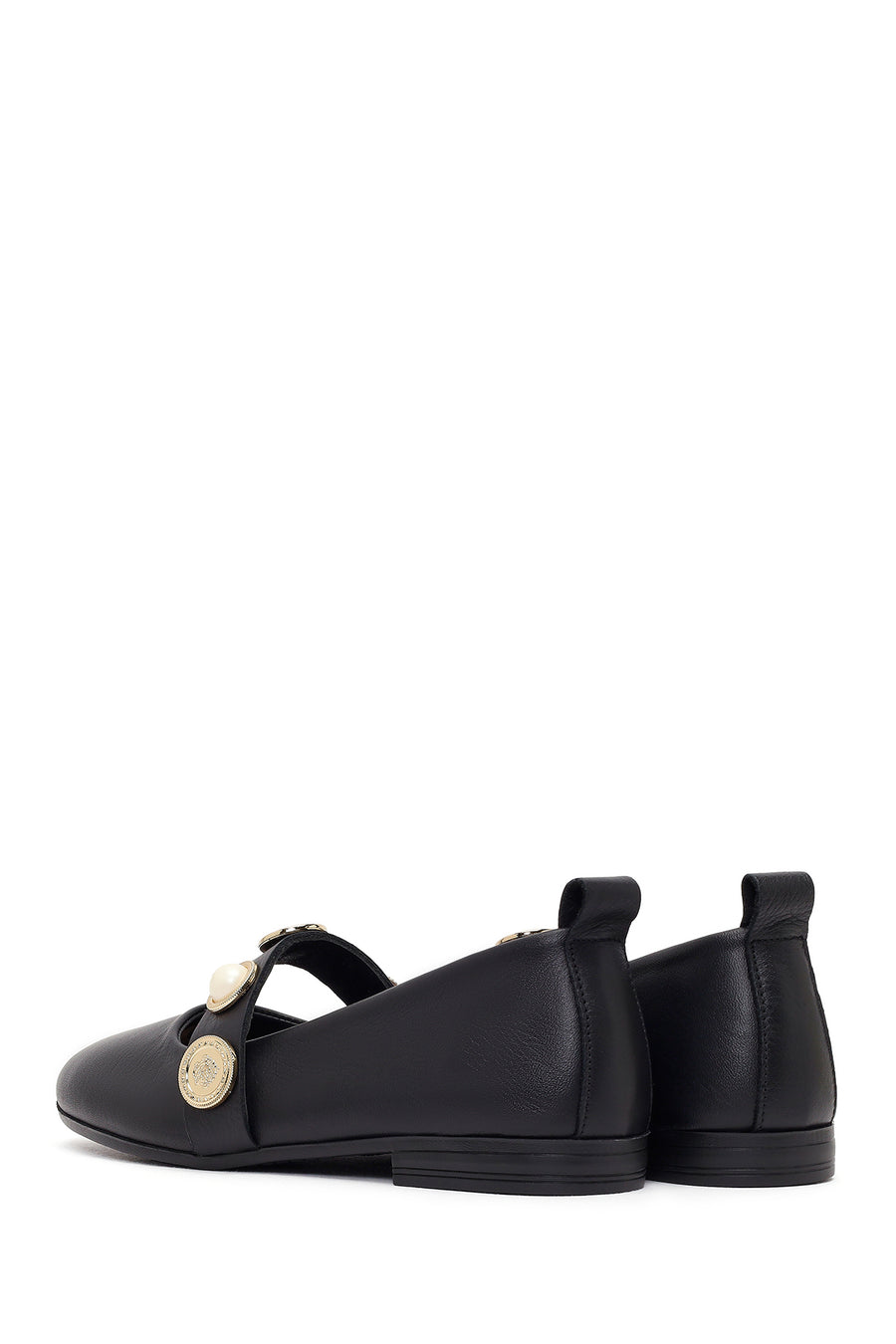 Women's Black Stone Leather Ballerinas