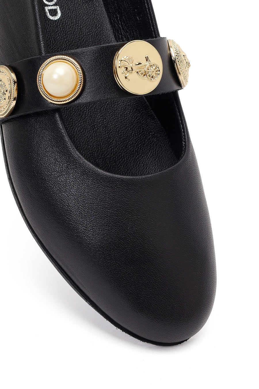 Women's Black Stone Leather Ballerinas