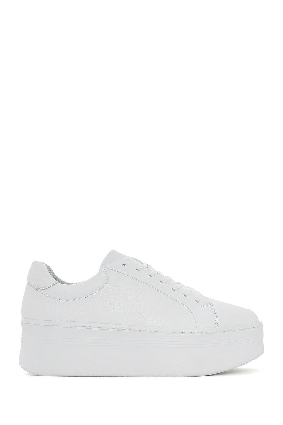 Women's White Lace-up Thick-Sole Leather Sneaker 26PFD3701FT | Derimod