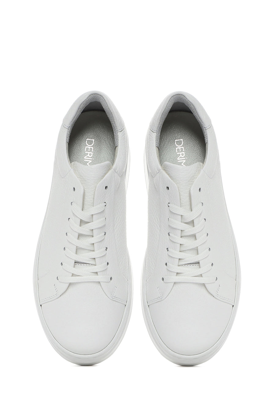 Women's White Lace-up Thick-Sole Leather Sneaker