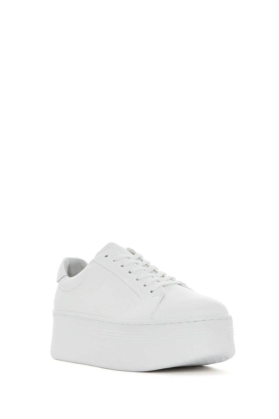 Women's White Lace-up Thick-Sole Leather Sneaker