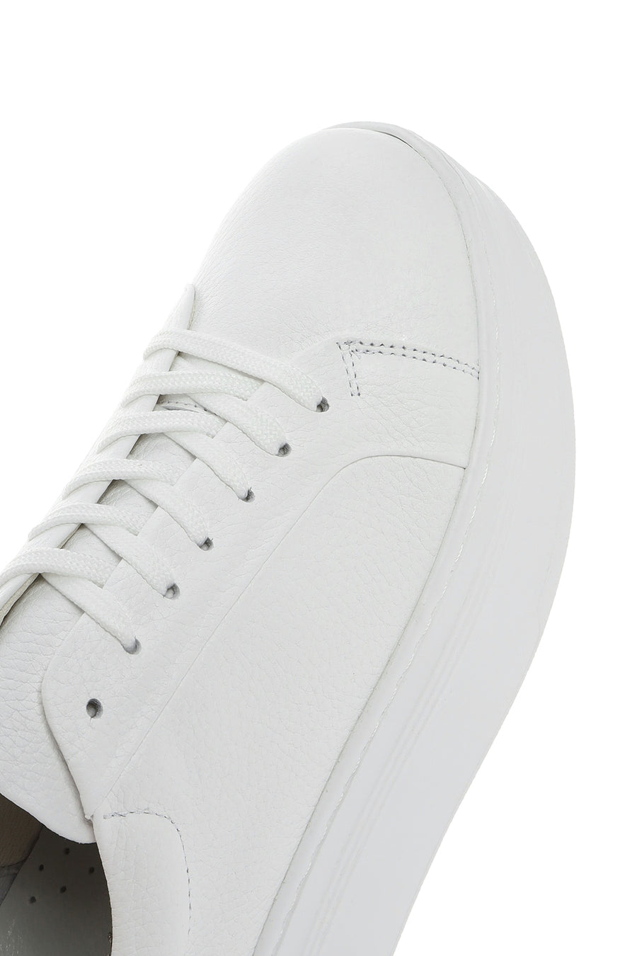 Women's White Lace-up Thick-Sole Leather Sneaker