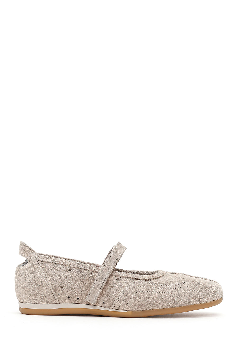 Women's Beige Strapped Suede Leather Ballet Flats 26PFD370410 | Derimod