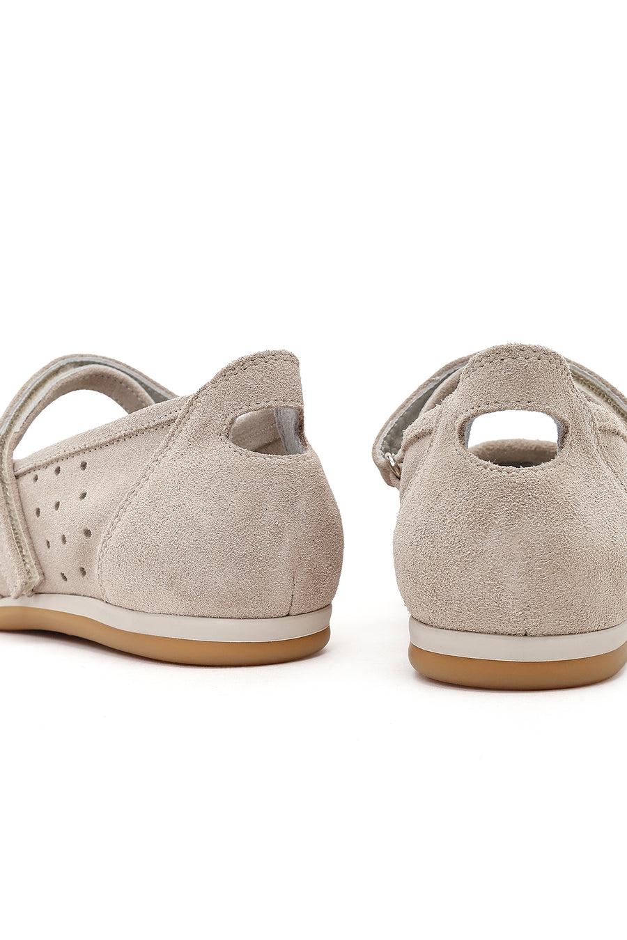 Women's Beige Strapped Suede Leather Ballet Flats