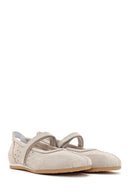 Kadın Bej Bantlı Süet Deri Babet | Derimod