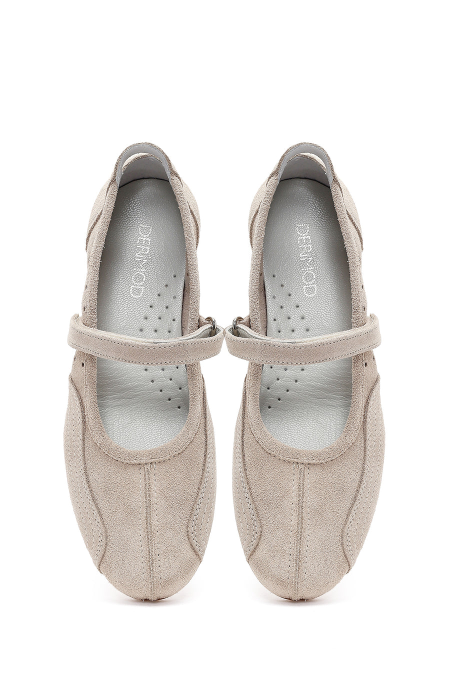 Women's Beige Strapped Suede Leather Ballet Flats