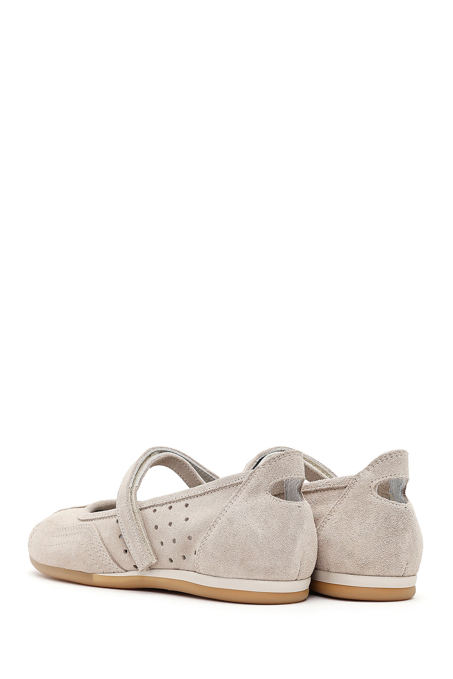 Women's Beige Strapped Suede Leather Ballet Flats