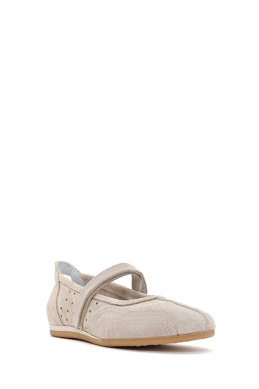 Women's Beige Strapped Suede Leather Ballet Flats