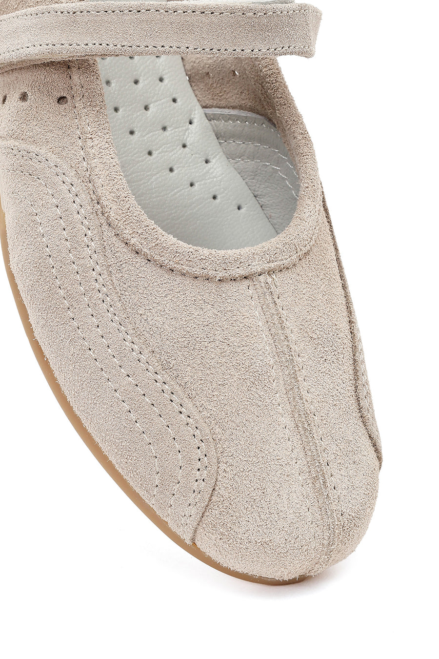 Women's Beige Strapped Suede Leather Ballet Flats