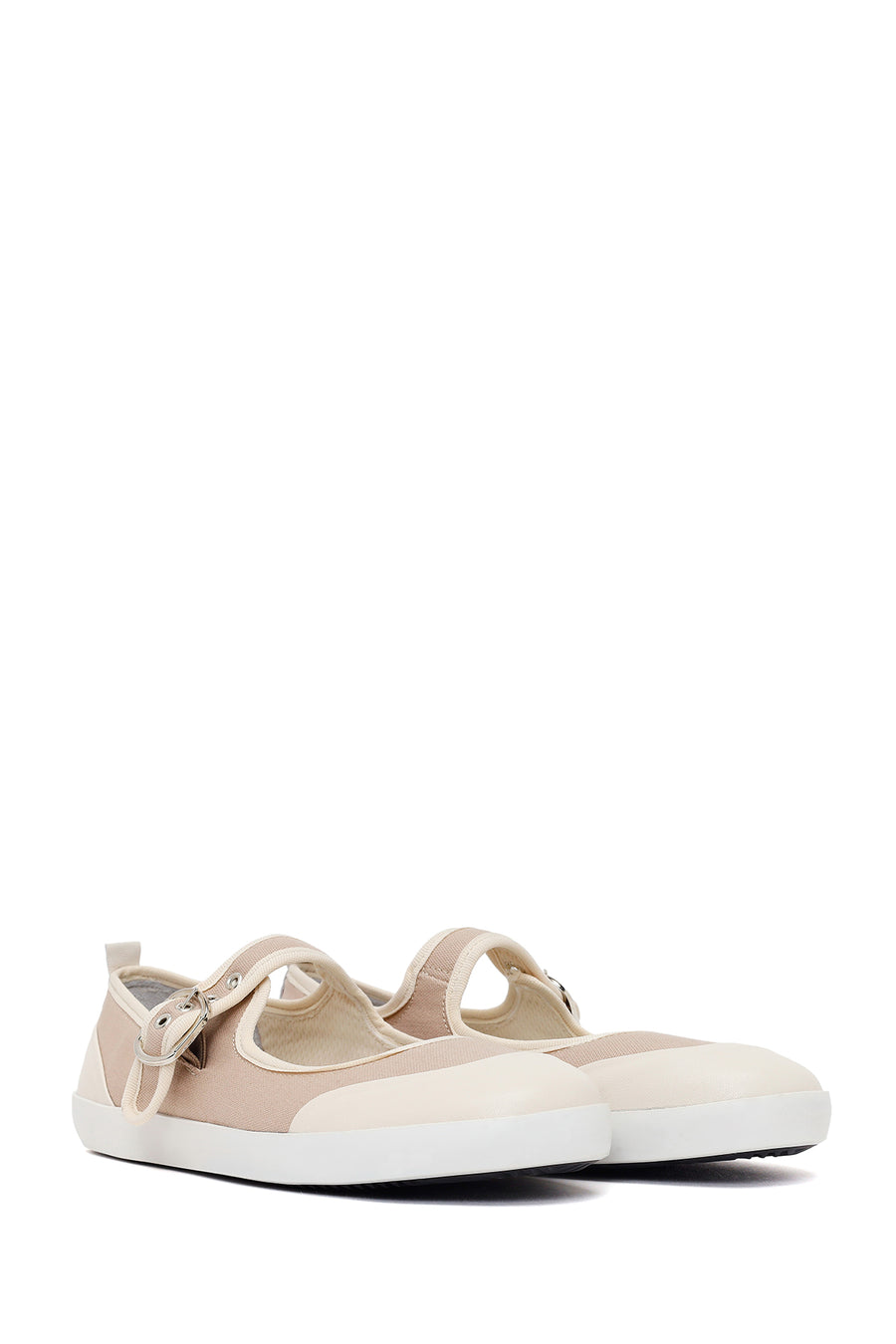 Woman Beige Strappy Leather Ballet Flat