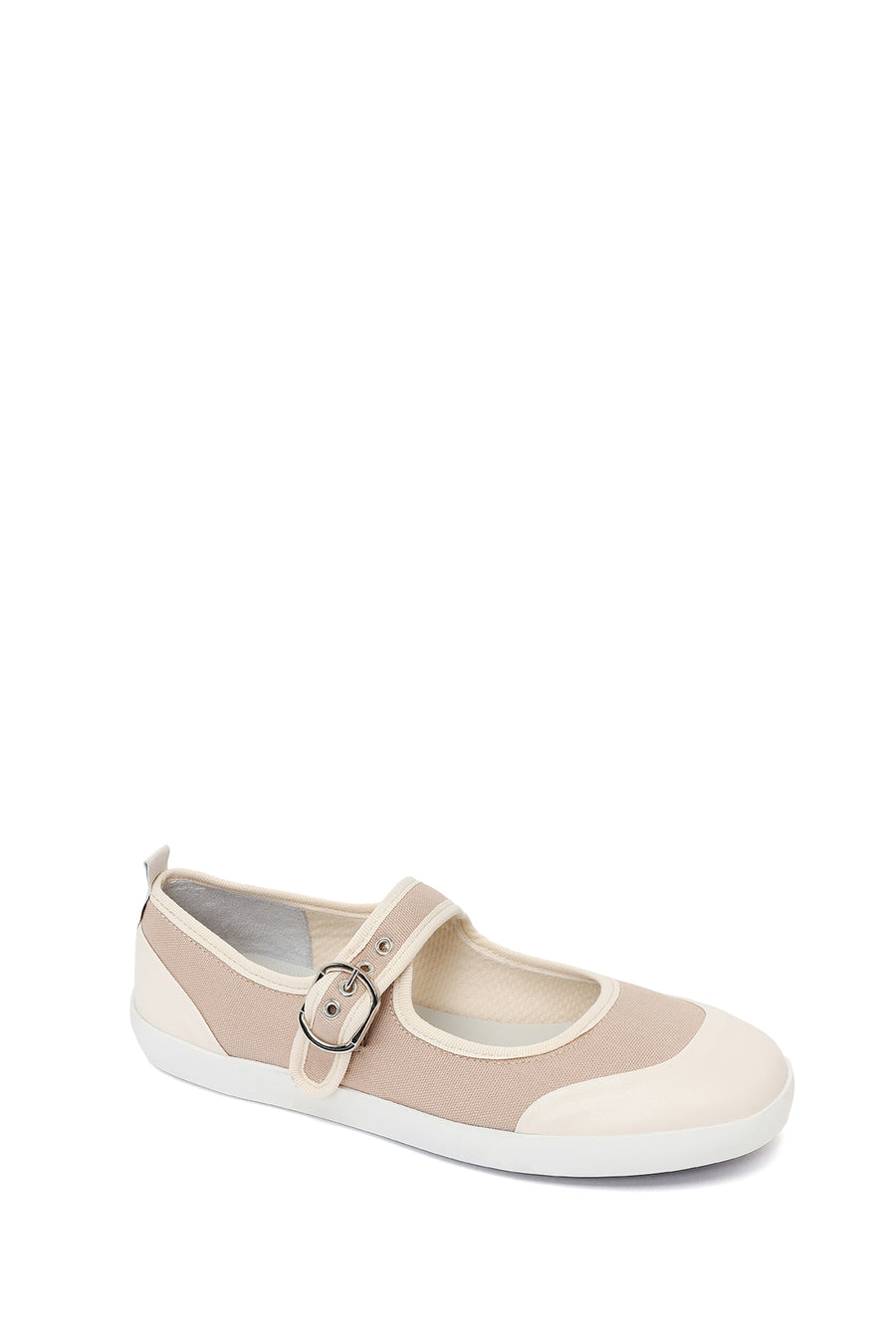 Woman Beige Strappy Leather Ballet Flat