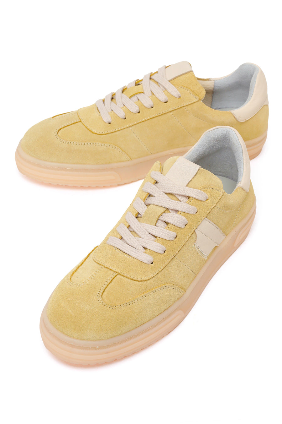 Woman Yellow Lace-up Suede Leather Sneaker