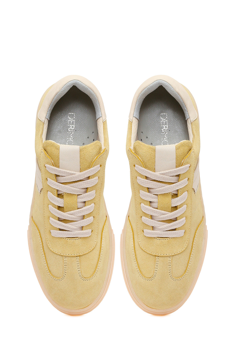 Woman Yellow Lace-up Suede Leather Sneaker