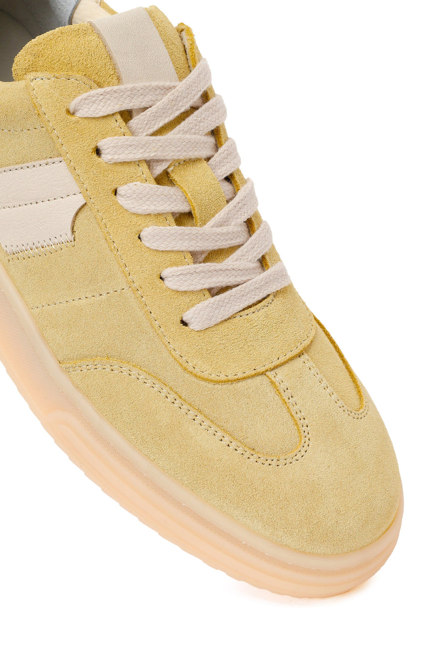Woman Yellow Lace-up Suede Leather Sneaker