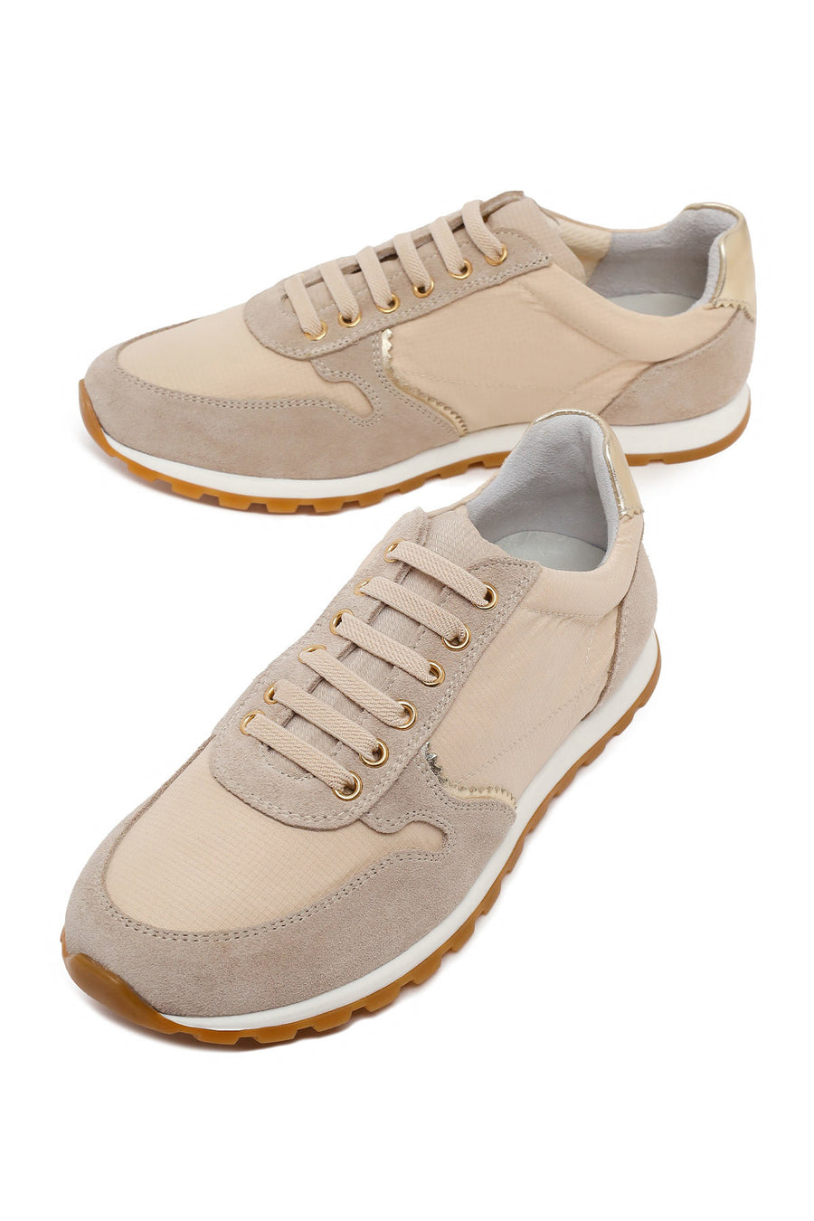 Woman Beige Lace-Up Leather Sneaker