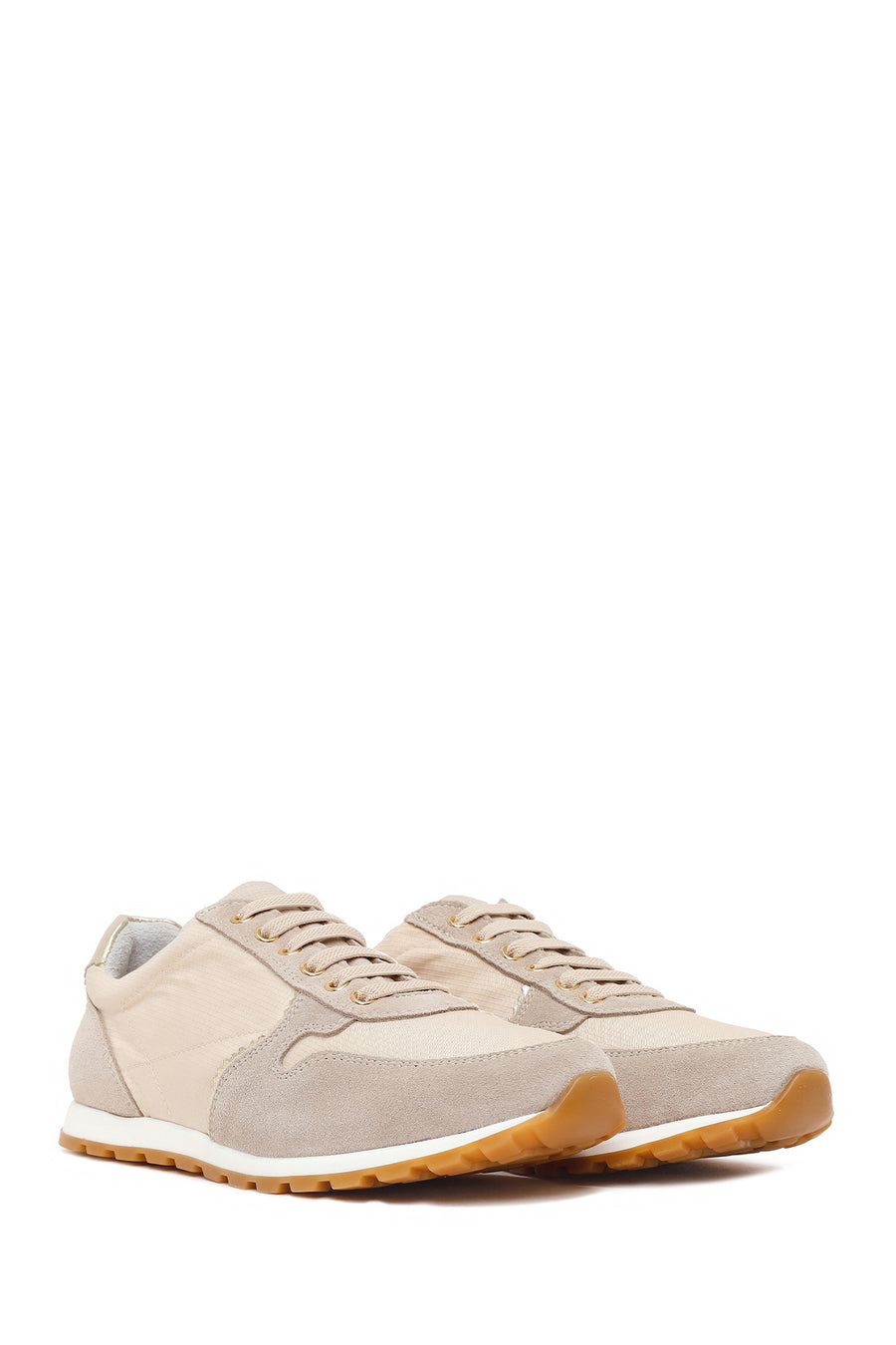 Woman Beige Lace-Up Leather Sneaker