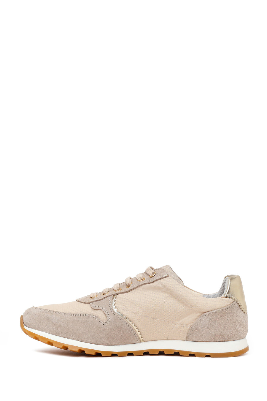Woman Beige Lace-Up Leather Sneaker