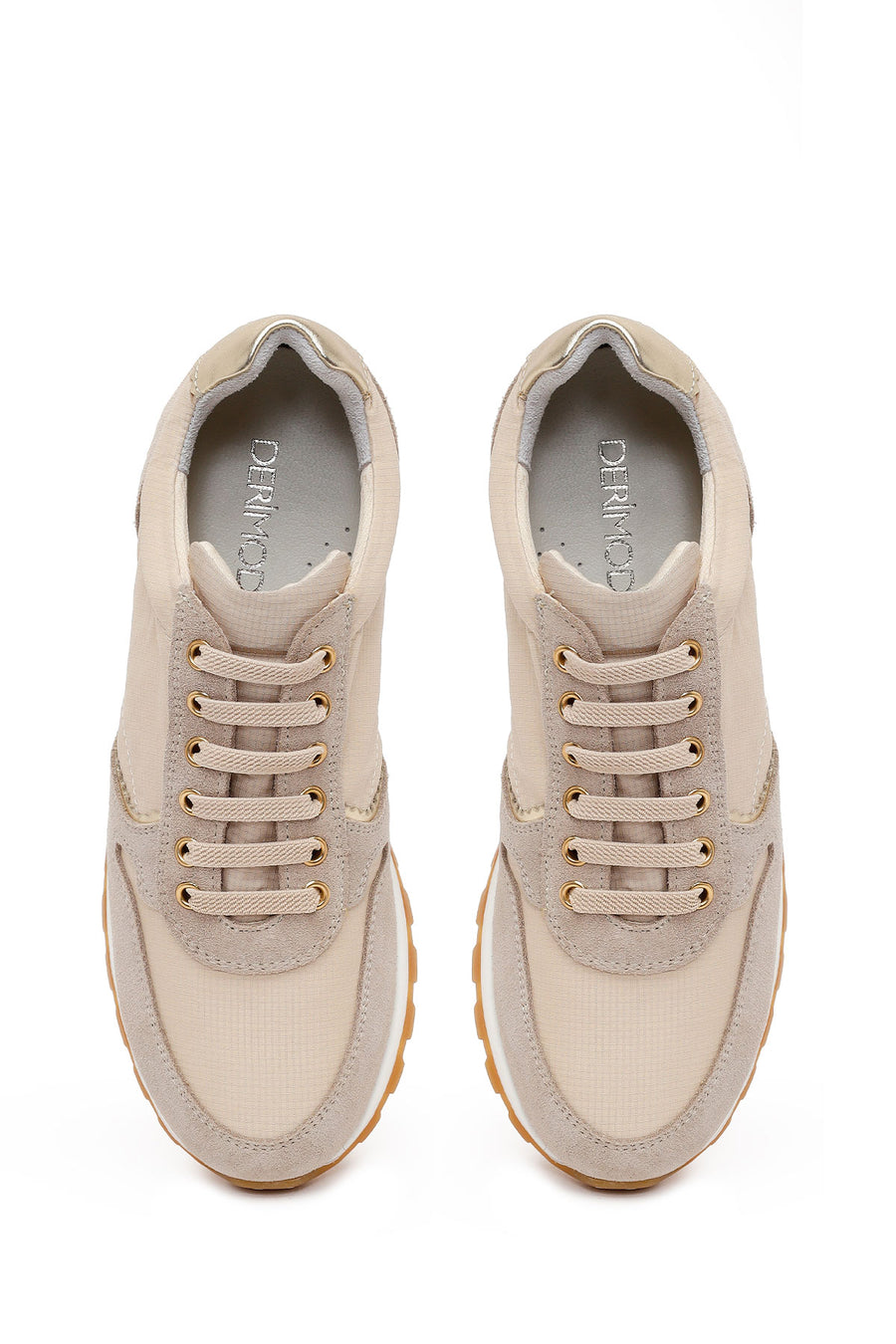 Woman Beige Lace-Up Leather Sneaker