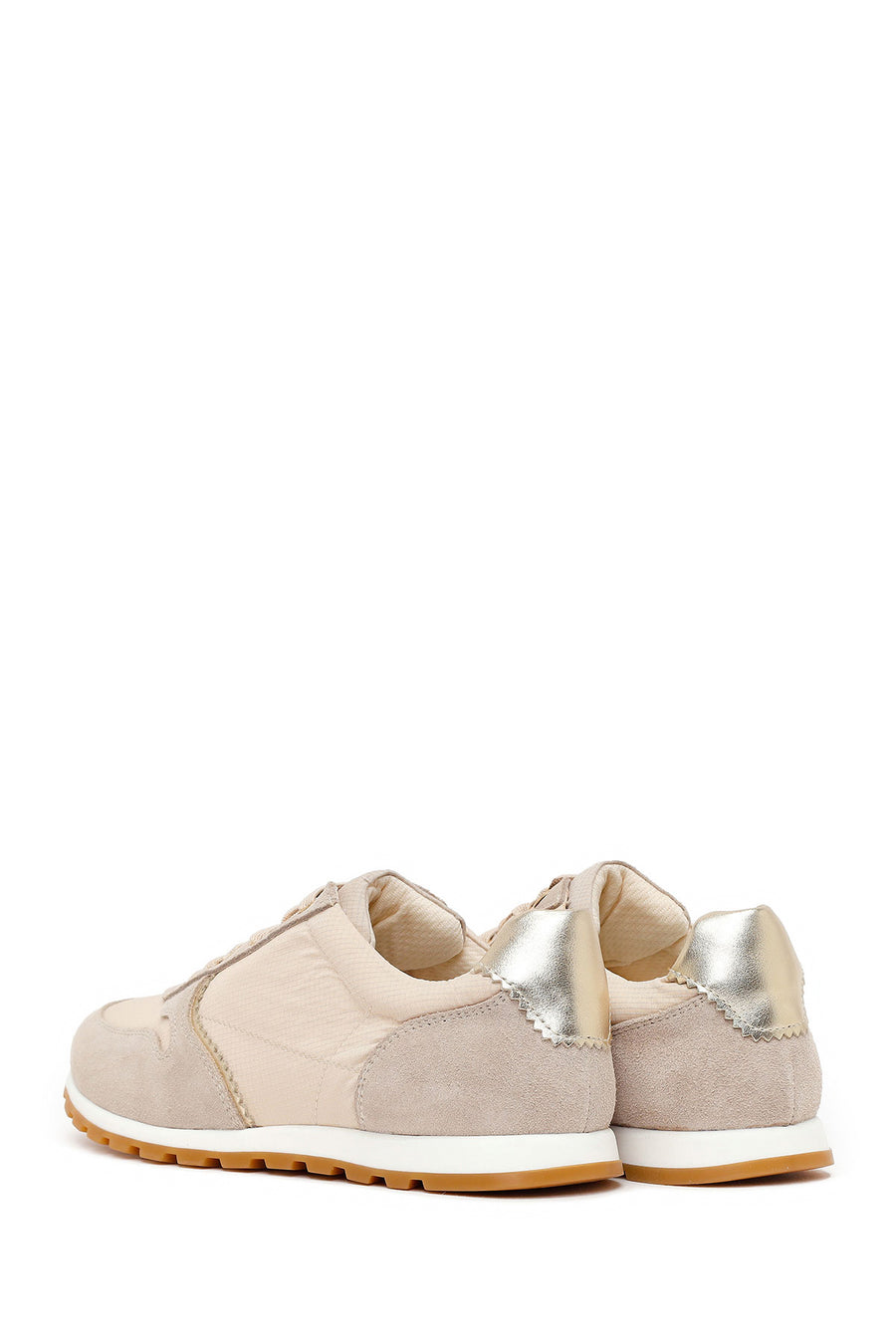 Woman Beige Lace-Up Leather Sneaker