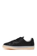 Woman Black Lace-Up Thick-Soled Leather Sneakers | Derimod