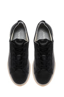Woman Black Lace-Up Thick-Soled Leather Sneakers | Derimod