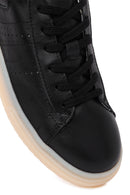 Woman Black Lace-Up Thick-Soled Leather Sneakers | Derimod