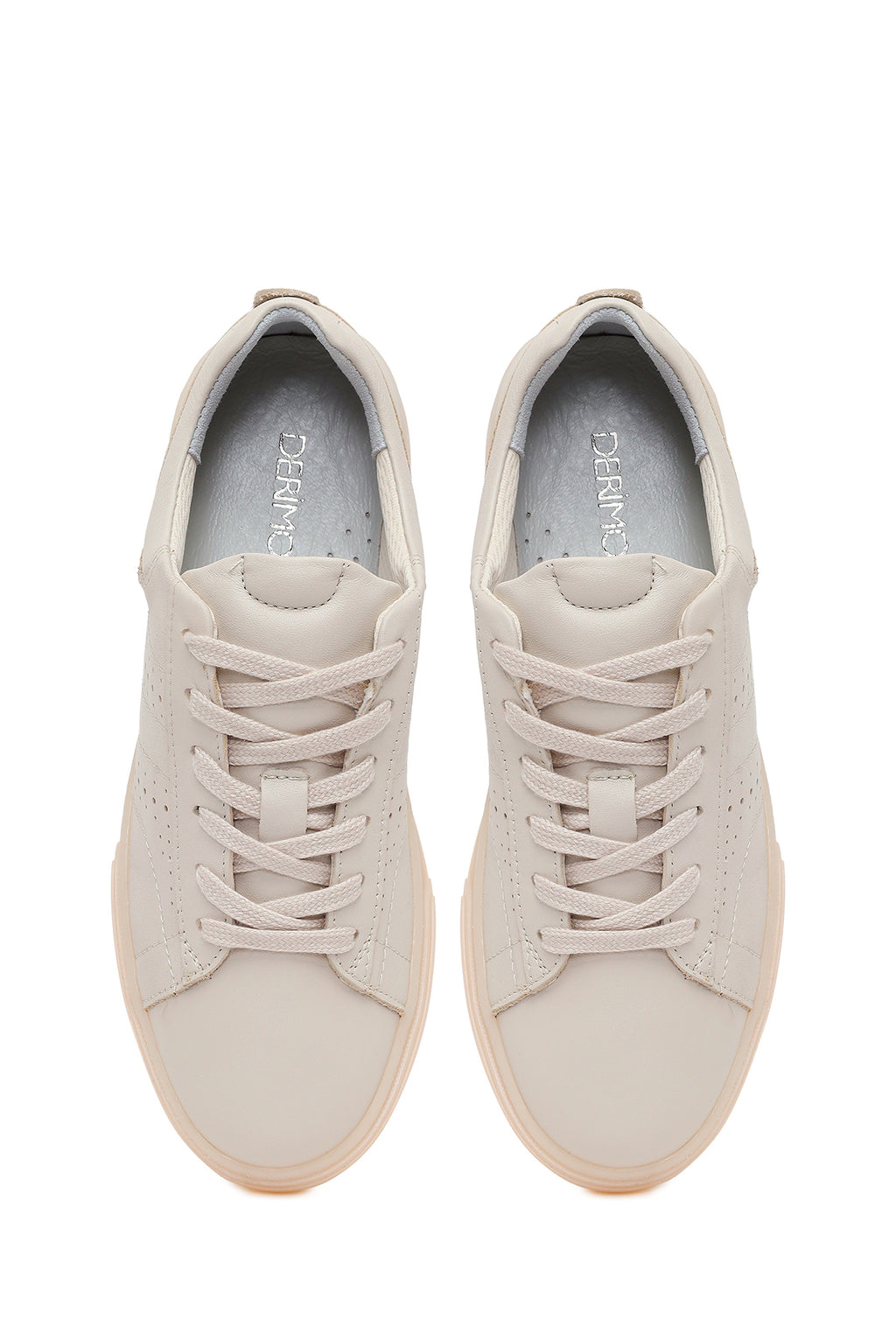 Kadın Krem Bağcıklı Kalın Tabanlı Deri Sneaker