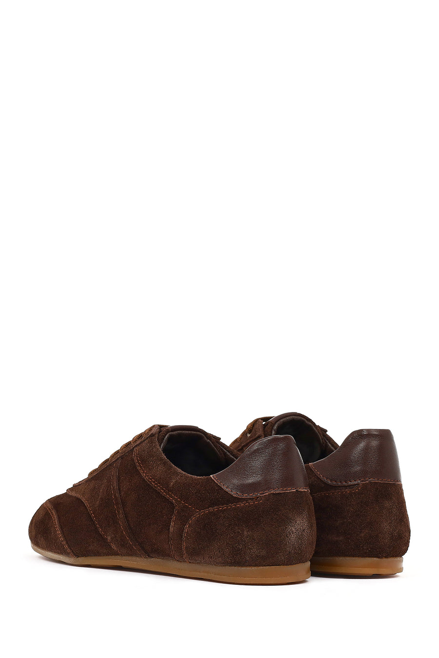 Women's Tan Lace-Up Suede Leather Sneakers