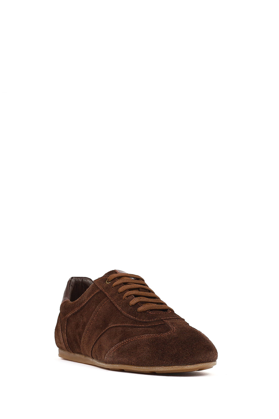 Women's Tan Lace-Up Suede Leather Sneakers