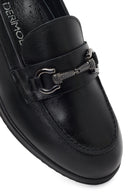 Kadın Siyah Tokalı Dolgu Topuklu Deri Comfort Loafer | Derimod