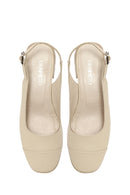 Kadın Bej Arkası Açık Kısa Kalın Topuklu Deri Ayakkabı | Derimod