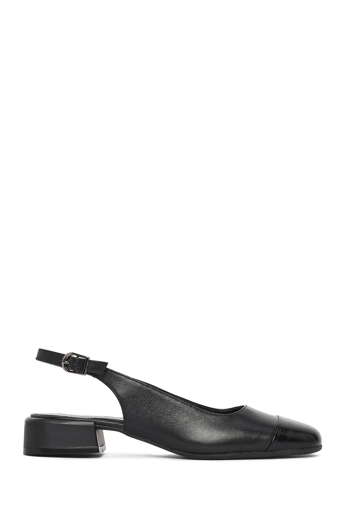 Kadın Siyah Arkası Açık Kısa Kalın Topuklu Deri Ayakkabı 26PFD411418 | Derimod