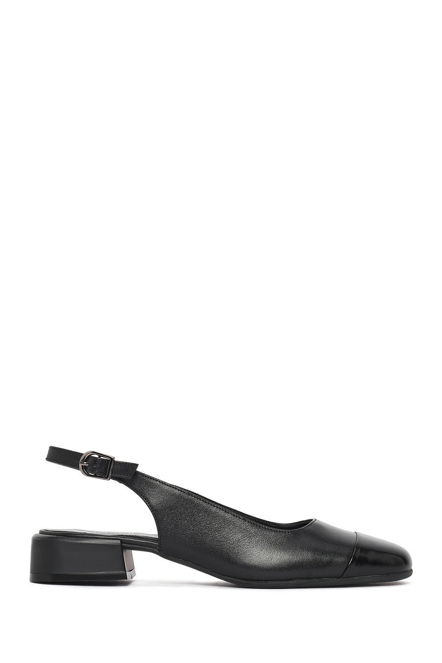 Women's Black Open Back Short Chunky Heel Leather Shoes 26PFD411418 | Derimod