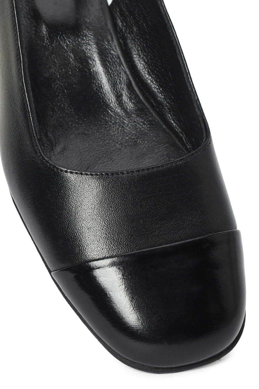 Women's Black Open Back Short Chunky Heel Leather Shoes