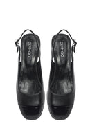 Kadın Siyah Arkası Açık Kısa Kalın Topuklu Deri Ayakkabı | Derimod