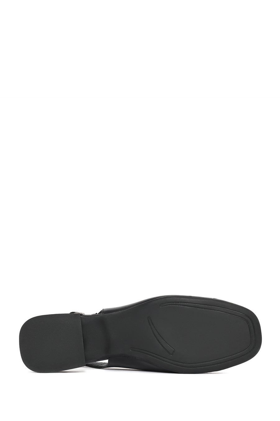 Women's Black Open Back Short Chunky Heel Leather Shoes