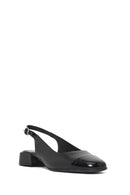 Kadın Siyah Arkası Açık Kısa Kalın Topuklu Deri Ayakkabı | Derimod