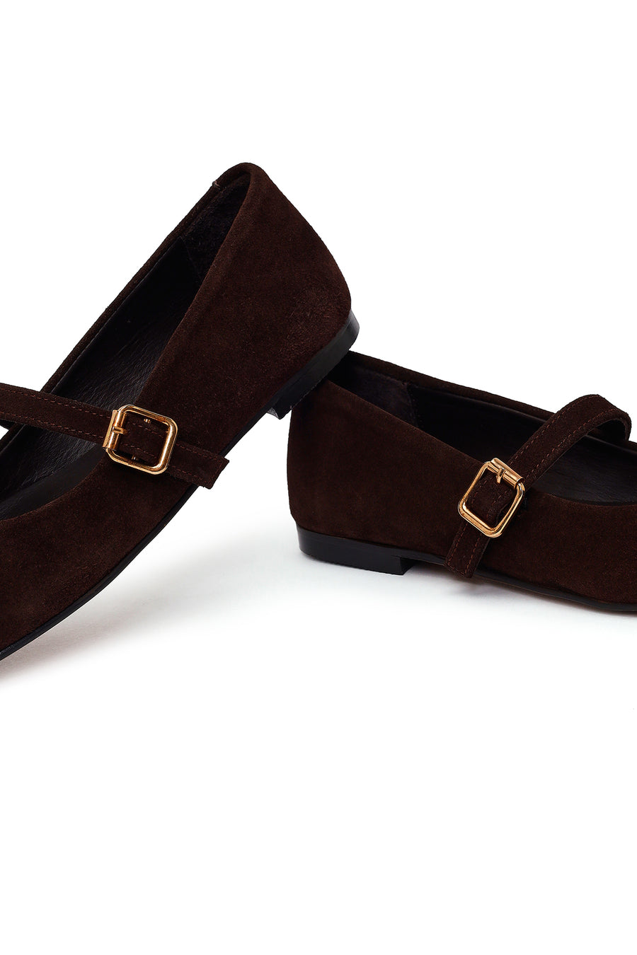 Woman Brown Strappy Suede Leather Ballet Flat