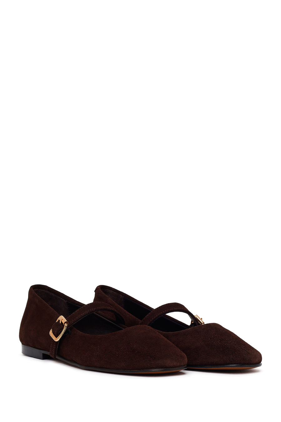 Woman Brown Strappy Suede Leather Ballet Flat