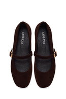 Women's Brown Strapped Leather Ballet Flats | Derimod