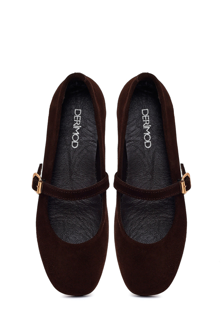 Woman Brown Strappy Suede Leather Ballet Flat