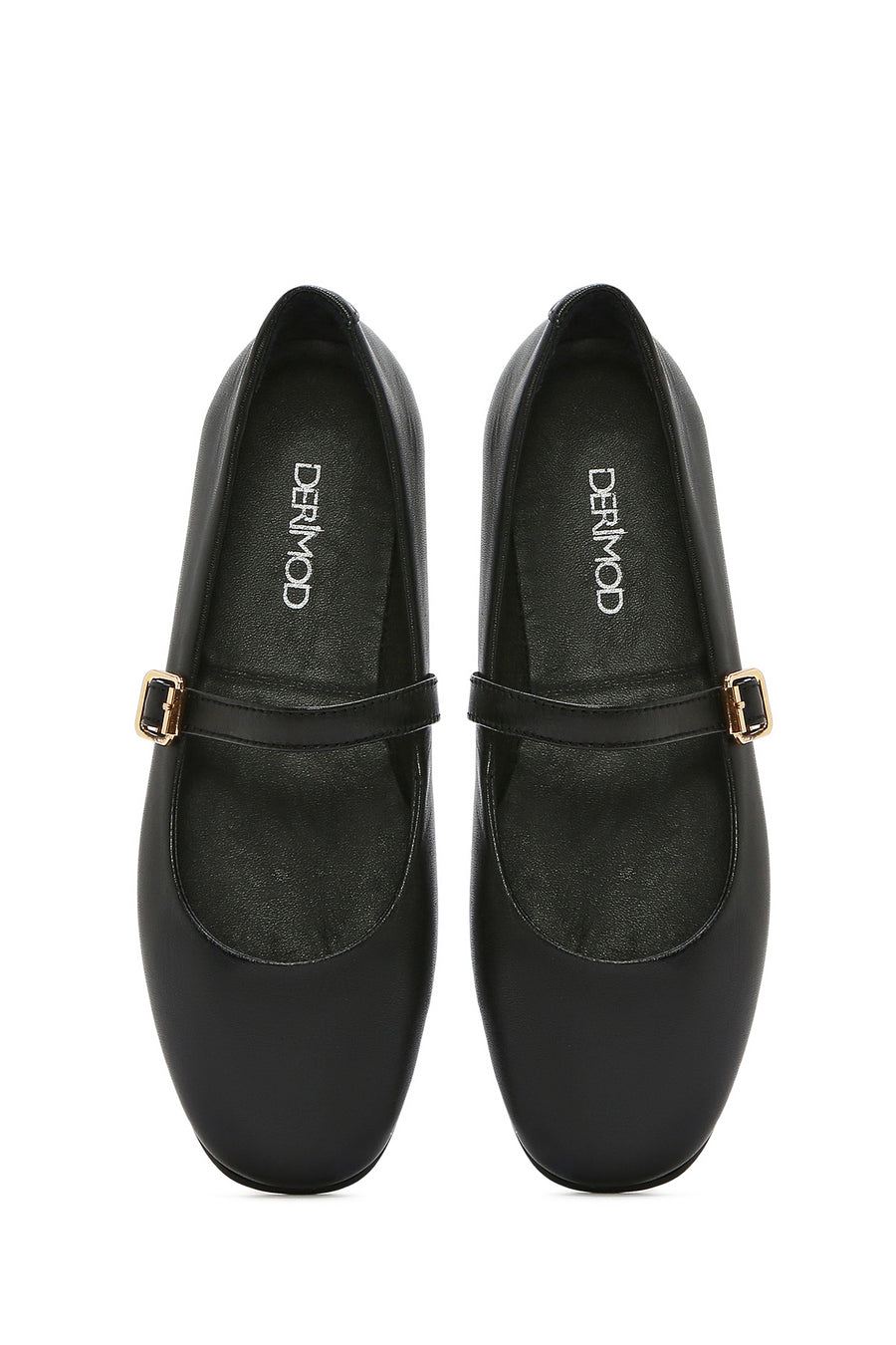 Women's Black Banded Leather Ballerinas