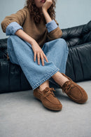 Women's Tan Lace-up Suede Leather Shoes | Derimod