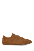 Woman Tan Lace-Up Suede Leather Sneakers | Derimod