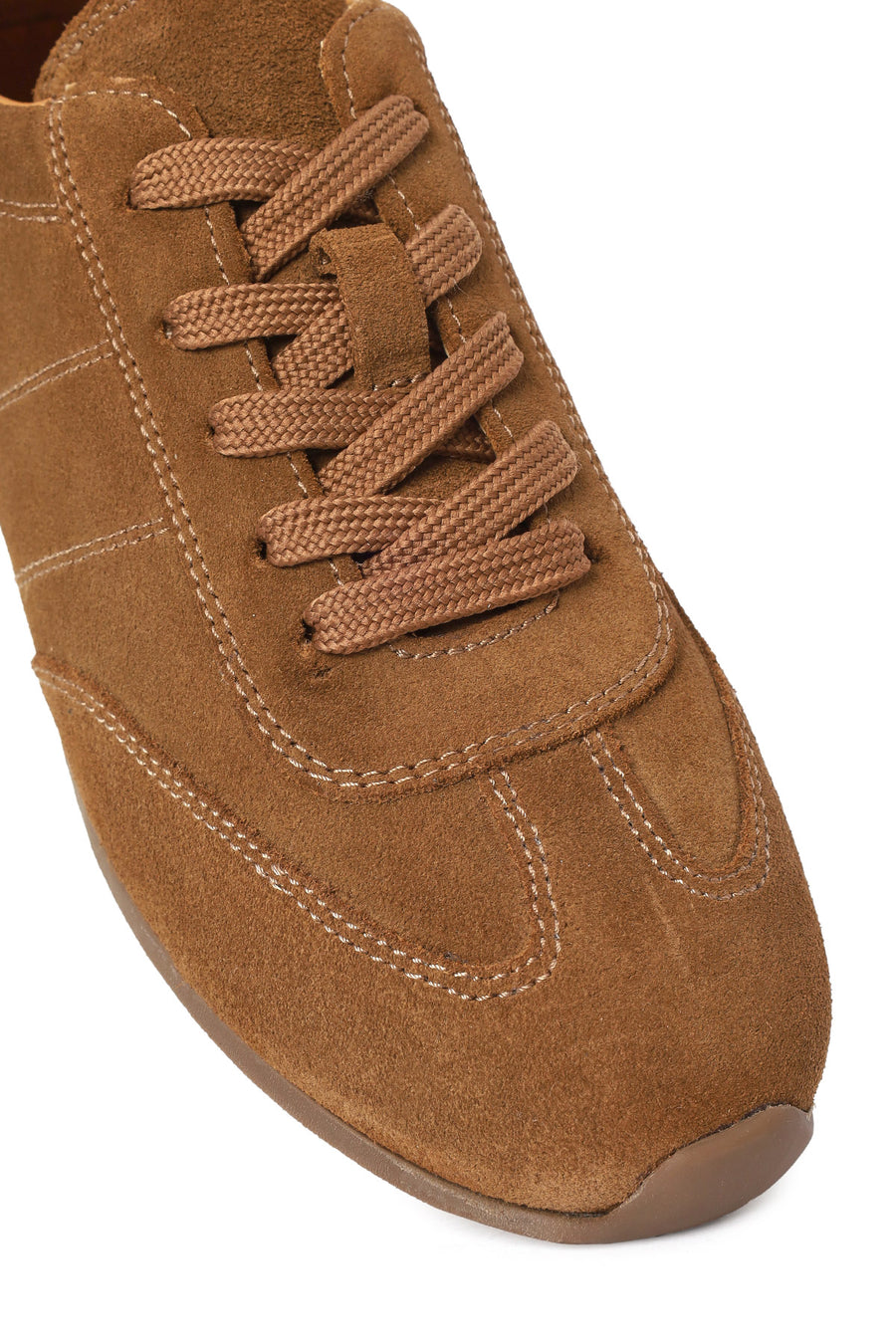 Woman Tan Lace-Up Suede Leather Sneakers