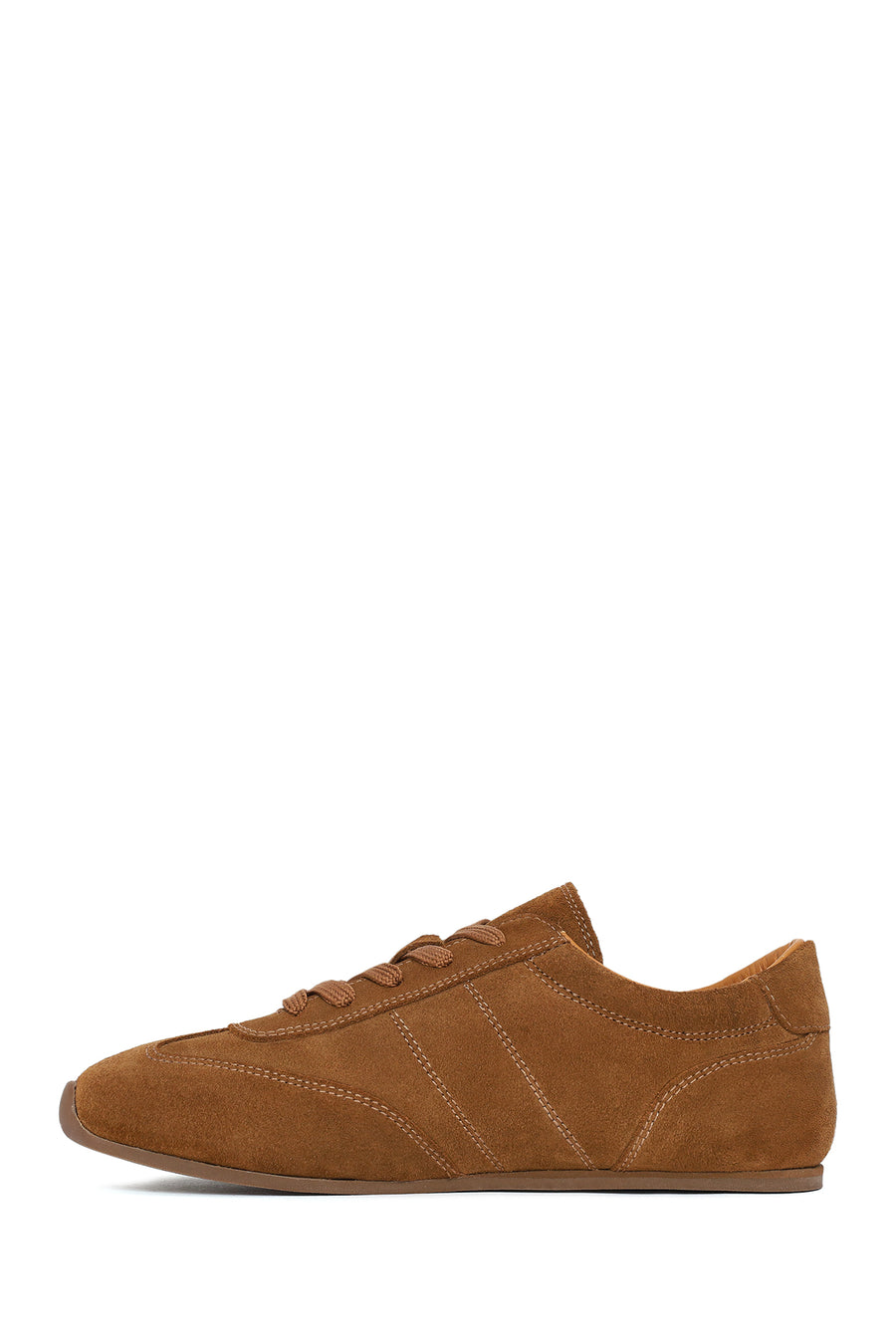 Woman Tan Lace-Up Suede Leather Sneakers