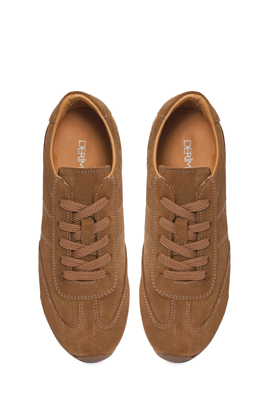 Woman Tan Lace-Up Suede Leather Sneakers