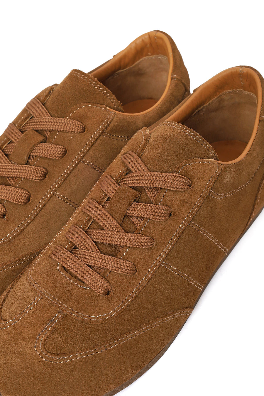 Woman Tan Lace-Up Suede Leather Sneakers
