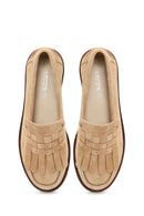 Kadın Bej Püsküllü Süet Deri Loafer | Derimod